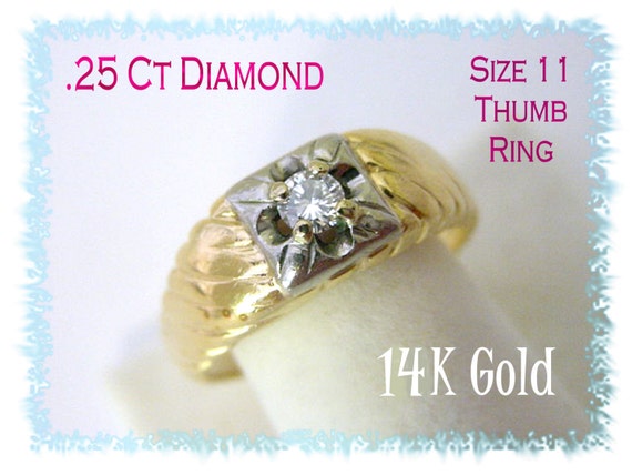 10K Gold Diamond Ring, Solitaire Ring, Estate Diamond Ring, Thumb Ring, Antique Sparkling 1/4 Ct Diamond, Wedding Groom 14K   FREE SHIPPING
