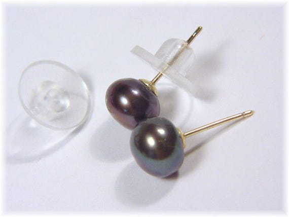 14K Gold South Sea Black Pearl Stud Earrings, Bla… - image 3