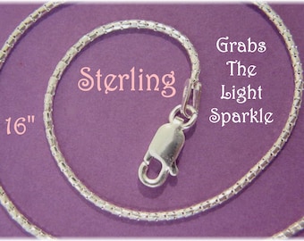 Sterling Silver Shimmering Link Chain Necklace, 16", Grabs The Light Sparkle, Bling, Choker, Wedding, Bride, New Years Eve   FREE SHIPPING