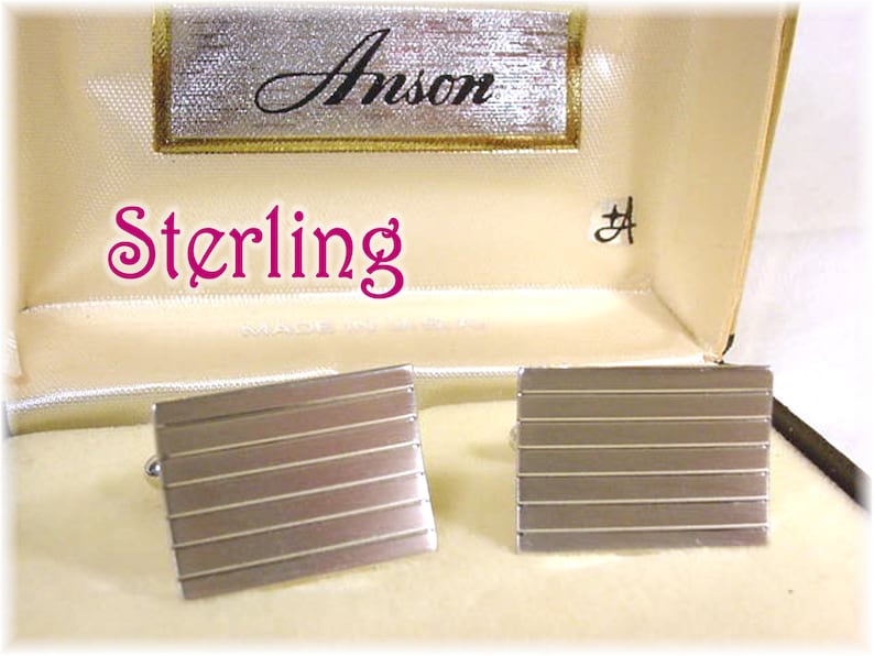Wedding Suit Cuff Links Mens Fathers Day Anson Mid Century Modern Lines Cufflinks Original Gift Box Sterling Silver FREE SHIPPING