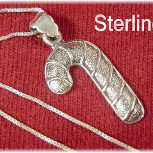 Candy Cane Sterling Silver Pendant Necklace, Christmas Jewelry, 18" Sterling Box Chain, Peppermint Candy   FREE SHIPPING