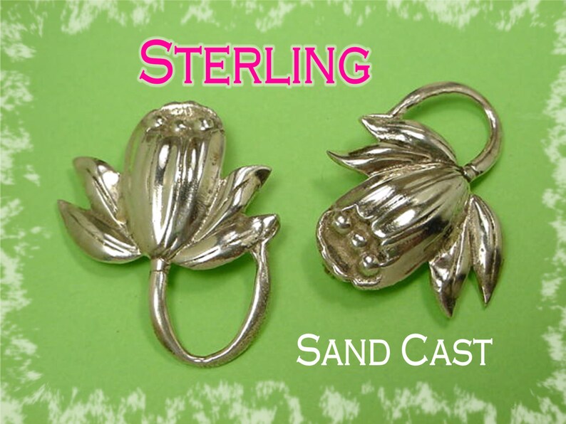 FREE SHIPPING Rare Arizona Sandcast Native American Indian Estate Sterling Silver Navajo Sand Cast Cactus Flower Brooch Pin Set of 2