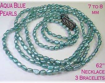 Honora Aqua Blue Pearl 62" Strand Necklace & 3 Pearl Bracelets, Nautical, Tropical + FREE Gift  FREE Shipping