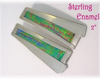 Cloisonne Guilloche Enamel Sterling Silver Earrings, One of A Kind Silversmith Artisan Jewelry, Art Jewelry   FREE SHIPPING