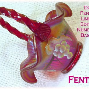Fenton Wine Country Grape Ruby Basket, Hand Painted, RARE Limited Edition Signed & Numbered, Art Glass Fenton Basket, Floral   FREE SHIPPING
