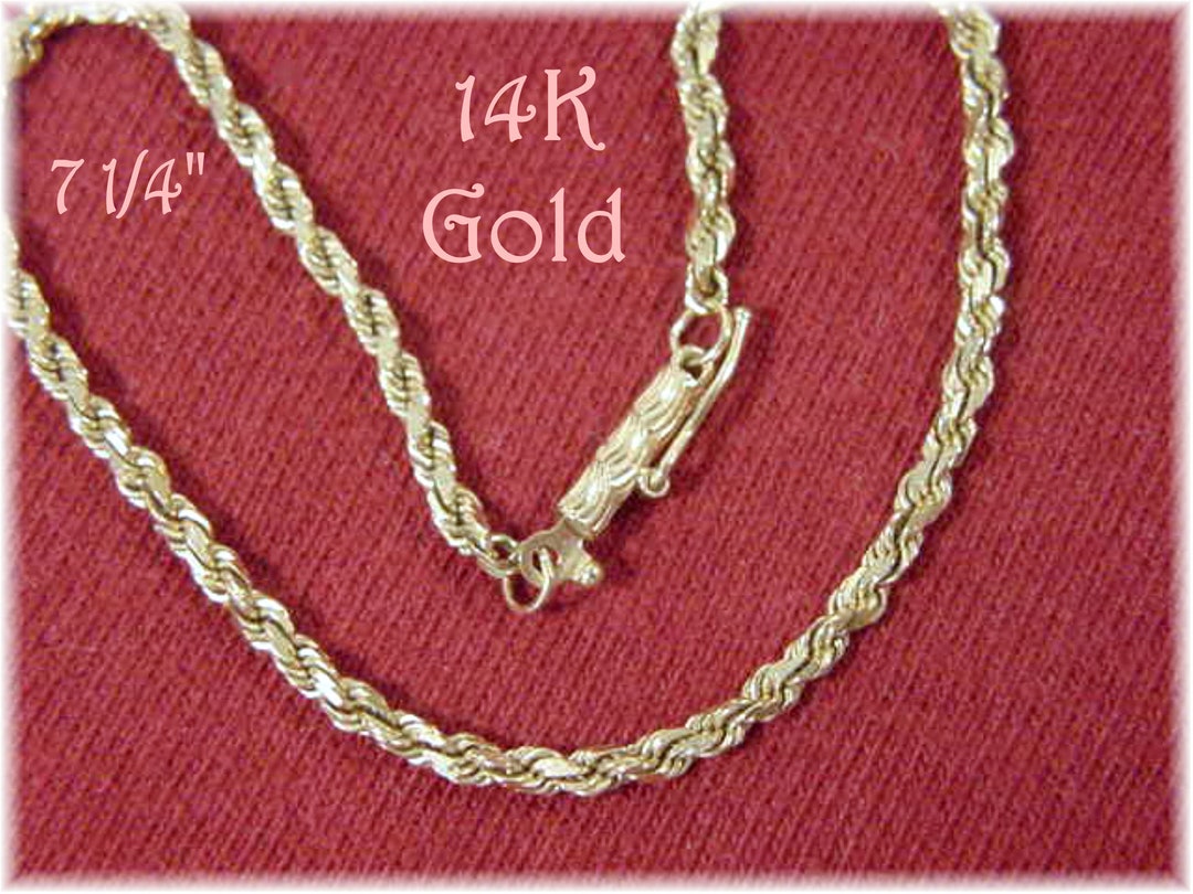 14K Gold Twisted Rope Chain Link Bracelet 14K Gold Bracelet Etsy