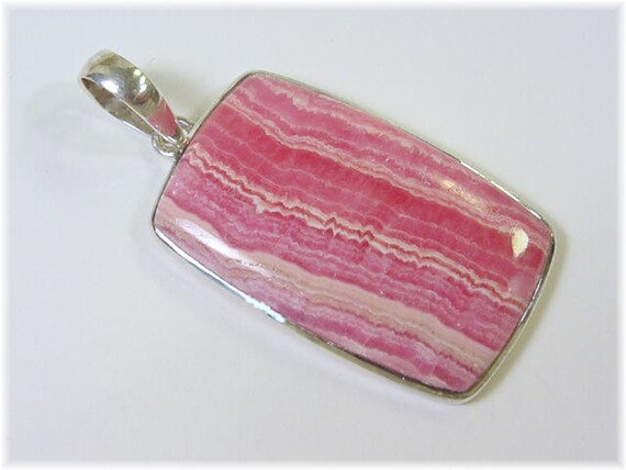 Rhodochrosite Pink Sterling Silver Pendant, Large… - image 2