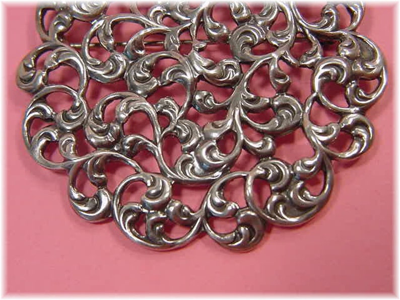 Victorian Vintage Estate Celtic Ireland FREE SHIPPING Victorian Floral Filigree Flowers Large Michele Sterling Silver Brooch Pendant