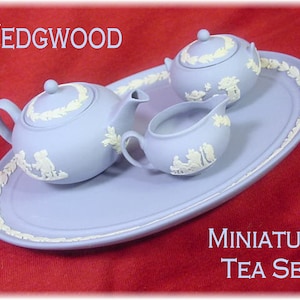 Wedgwood Miniature Tea Set, Wedgwood Teapot, Blue Wedgwood Jasperware, 6 Piece, Oval Tray, Teapot, Sugar Bowl & Cream Pitcher  FREE SHIPPING