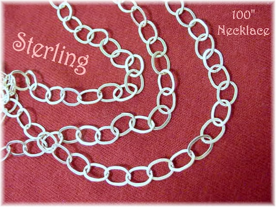 Flat Oval Chain Sterlin Silver Necklace, Stunning… - image 1