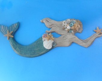 Seashell Mermaid Wall Sculpture: Coastal Beach Home Decor
