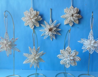 Medium SnowFlake SeaShell  Ornaments-Coastal Tree Ornament- Coastal Christmas Home Decor