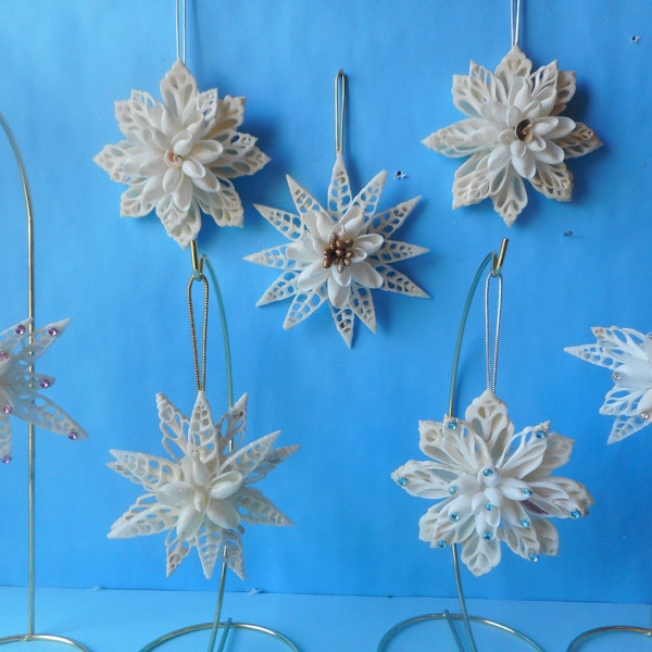 Medium SnowFlake SeaShell  Ornaments-Coastal Tree Ornament- Coastal Christmas Home Decor