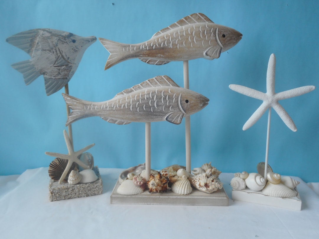 Sea Shell Wood Fish-coastal Home Decor-beach Decor-sea Shell Fish-wood ...