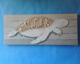 Turtle With Shells Canvas Wall Art- Seashell Ocean Turtle-Coastal Home Decor