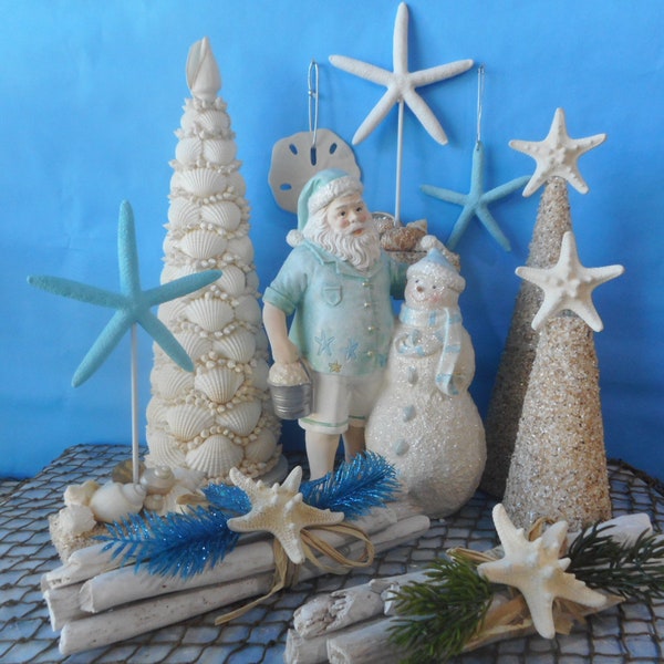 Coastal Christmas Accent Decor-Snowman-Trees-Starfish-Nautical