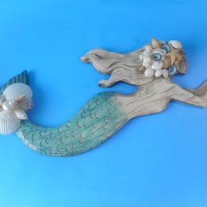 SeaShell Wall Mermaid-Mermaid Art Sculpture Statue -Coastal Nautical Beach Mermaid Home Decor-Mermaid With Shells-(More Choices)