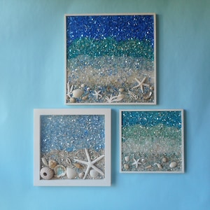 Arte de pared enmarcado con conchas marinas - Decoración costera náutica para el hogar - Decoración de playa con estrellas de mar