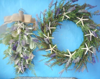 SeaShell Lavender Wreath-Summer Beach Door Wreath-Faux Wreath