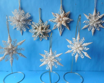 Large SnowFlake SeaShell  Ornaments-Coastal Tree Ornament- Coastal Christmas Home Decor