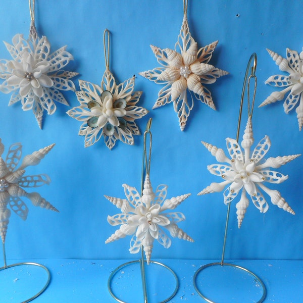 Large SnowFlake SeaShell  Ornaments-Coastal Tree Ornament- Coastal Christmas Home Decor