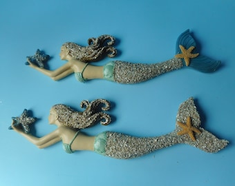 Sea Shell  Wall Mermaid- Coastal Nautical Home Decor-Mermaid Art-Mermaid Decor-Mermaid With Shells