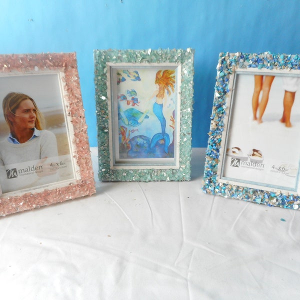 Stunning Art Glass Picture Frames- Picture Photo Frame-Coastal-Beach Nautical  Decor