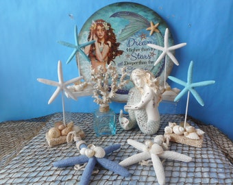 Coastal Beach Decor-Starfish-Mermaid-Coral Bottle-Shell Frame