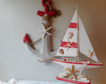 Sea Shell Sailboat- Sea Shell Anchor- Nautical Coastal Decor-Beach Decor