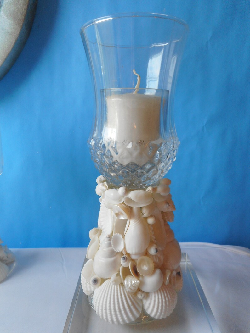 Sea Shell Glass Votive Candle Holderbeach Decorshell Candle Etsy