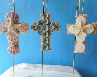 Cross Sea Shell  Ornaments-Coastal Ornament- Coastal Christmas Home Decor