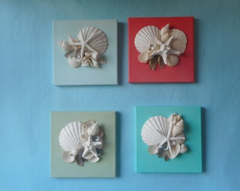 Sea Shell Wall Art-Sea Shell Wall  Plaque- Beach Wall Decor-Coastal Nautical Wall Art