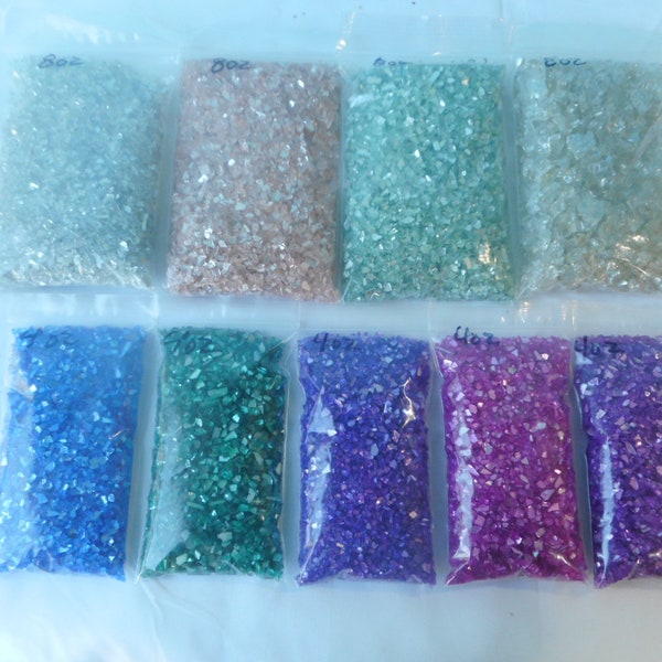 Art Glass Chips-Craft Supply-Crushed Glass-Coastal Beach Nautical Decor