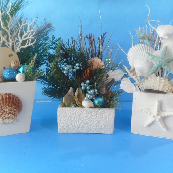 Christmas Sea Shell Arrangement/Centerpiece- Coastal Home Decor