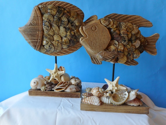 Sea Shell Wood Fish-Coastal Home Decor-Beach Decor-Sea Shell | Etsy