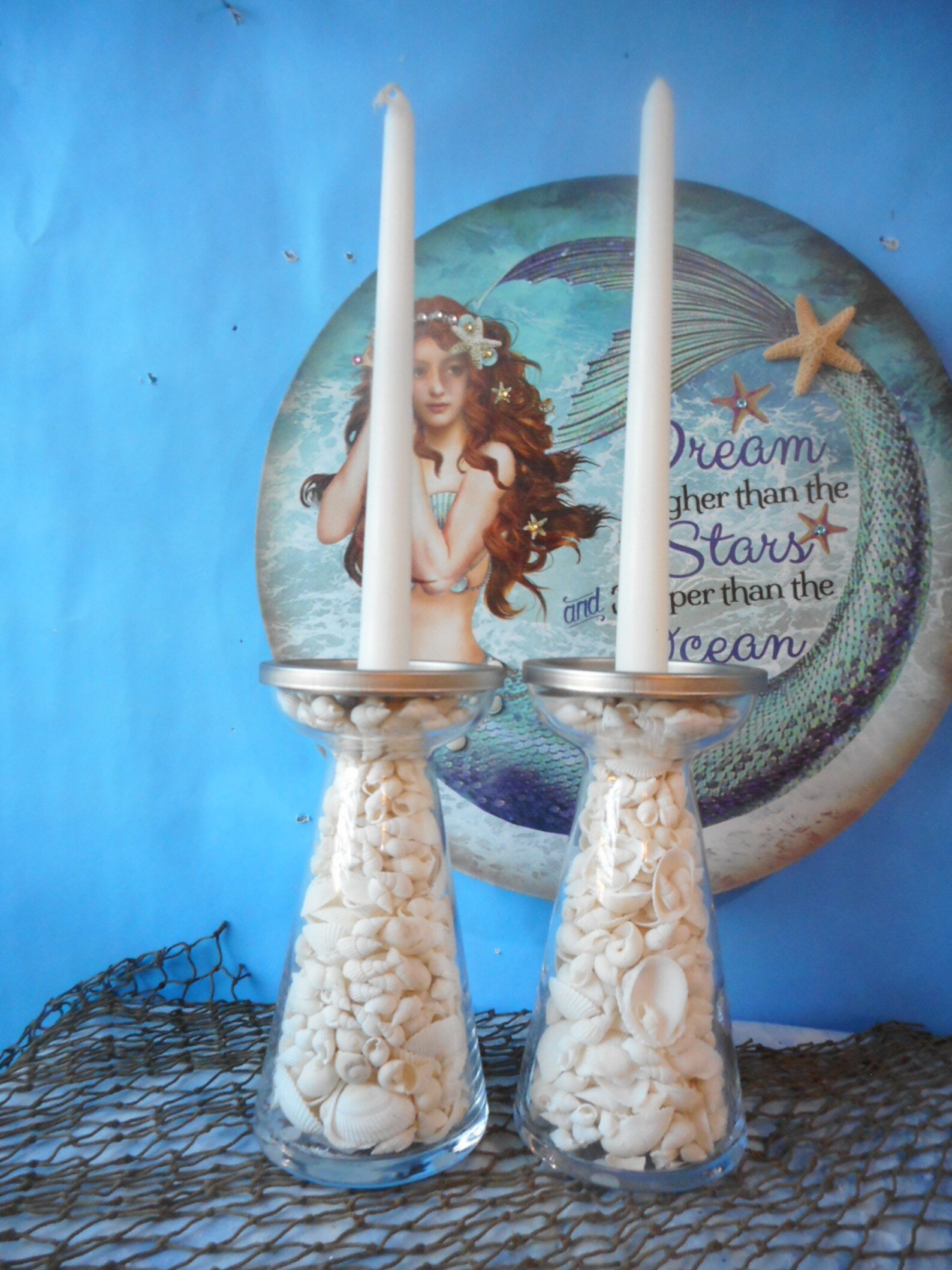 Sea Shell Glass Candle Holder Coastal Tropical Nautical Beach Etsy