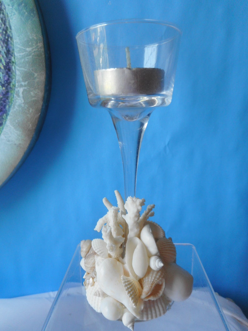 Sea Shell Glass Votive Candle Holderbeach Decorshell Etsy