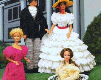 Vintage Crochet Pattern PDF  Fashion Doll Clothes Wedding Dress Crinoline Belle and Beau