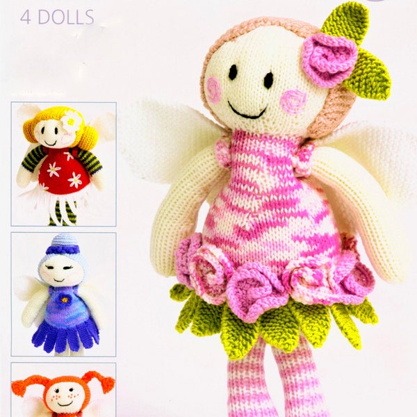 Vintage Knitting Pattern PDF  Flower Fairy Dolls  Rose Tulip Forget me Not and Daisy  Soft Toy Doll