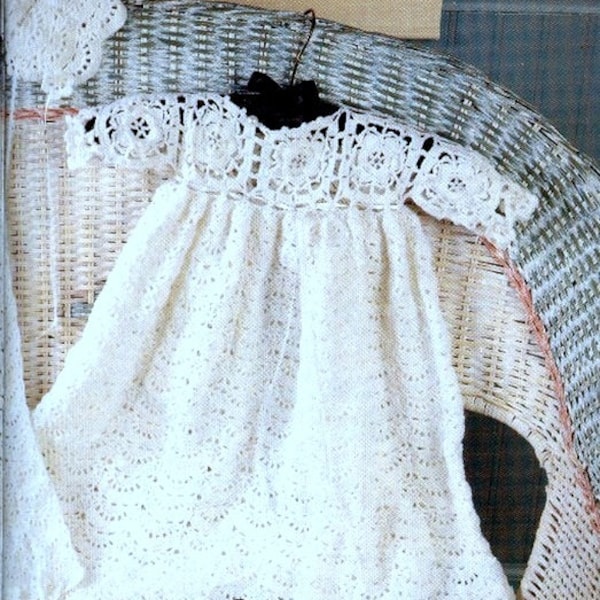 Vintage Crochet Pattern PDF Irish Rose Baby Christening Set Dress Bonnet Booties and Pillow Afghan or Heirloom Shawl Filet Lace Gown Robe