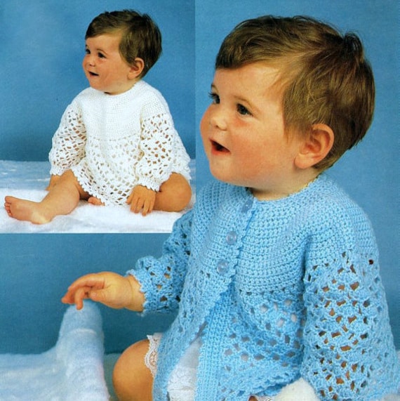 RETIREMENT SALE Vintage Crochet Pattern PDF Baby Matinee Jacket and Angel Top Coat Dress Lace 4ply