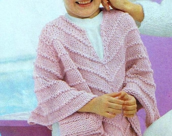 Vintage Knitting Pattern Poncho Cape Wrap  PDF Girls 4-6 and 8-10