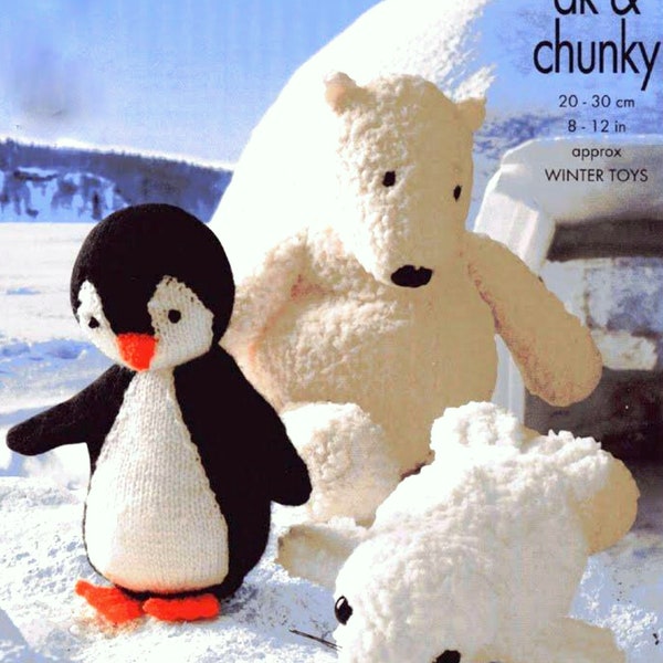 Vintage Retro Knitting Pattern PDF   Penguin Polar Bear Seal  Soft Toy Christmas Winter Toys Instant Download