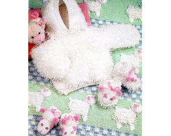 Vintage Crochet Pattern PDF Baby Layette Loopy Matinee Jacket Sheep Booties Mittens Blanket Afghan Hoodie Hooded Coat Cardigan Pram Set