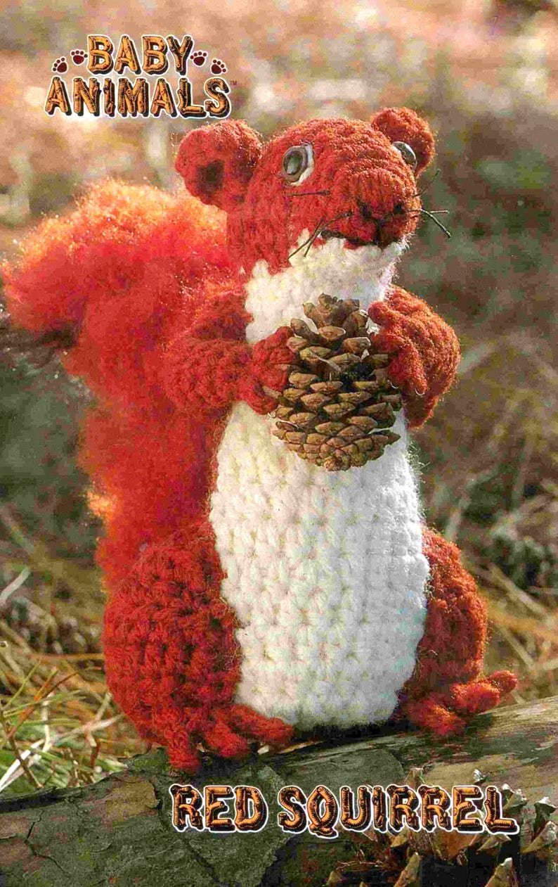 INSTANT DOWNLOAD PDF Vintage Crochet Pattern Red Squirrel Retro 1970s Soft Toy Animal Zoo Farm Woodland Christmas Fall Decoration
