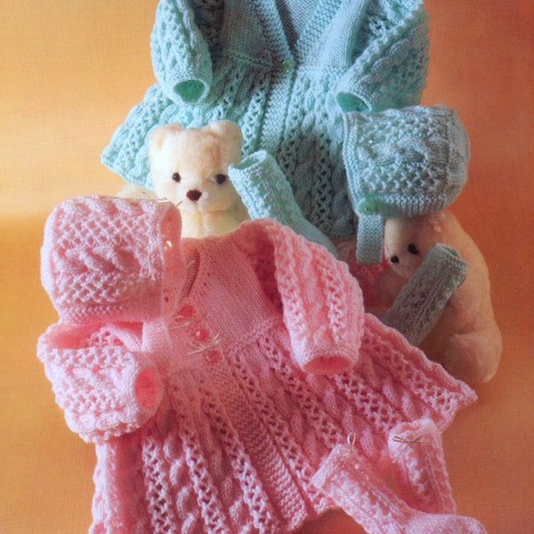 Vintage Knitting Pattern  Baby Matinee Cardigan Jacket  Coat Bonnet Hat Socks Bootees Boy or Girl PDF