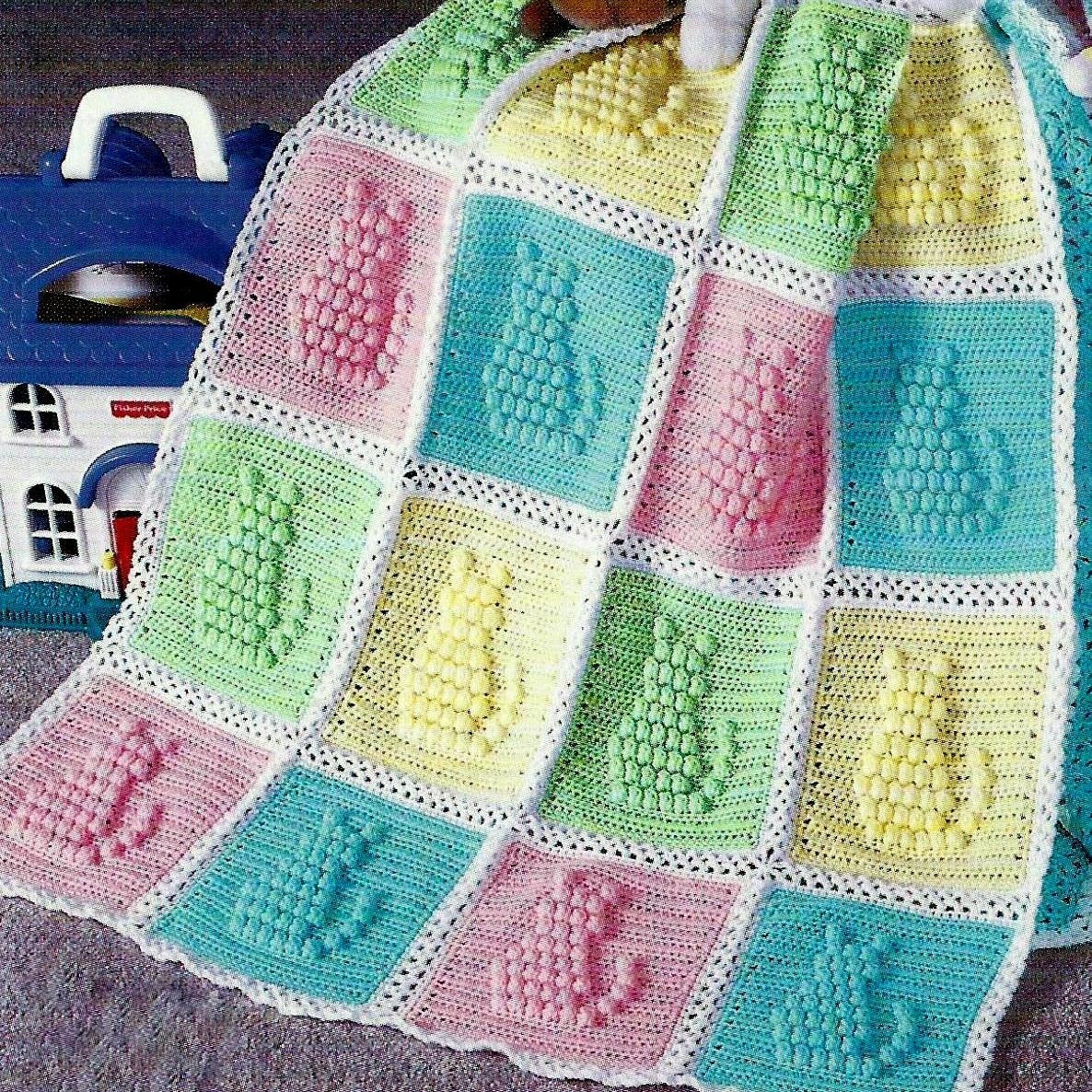 Vintage Crochet Pattern  Popcorn Kitty Cat Afghan  Bedspread Throw Bl…