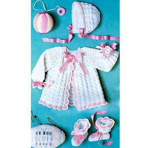 Vintage Crochet Pattern PDF  Baby Matinee Set  Jacket Bonnet and Booties  Plus Knitting Pattern Baby Toys  Cardigan Coat Hat