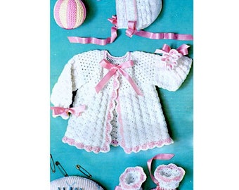 SALE *** Vintage Crochet Pattern  Baby Matinee Set  Jacket Bonnet and Booties  Plus Knitting Pattern Baby Toys  Cardigan Coat Hat
