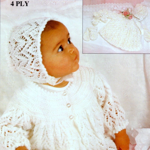 Vintage Knitting PATTERN Baby Infant Sacque Jacket Lace